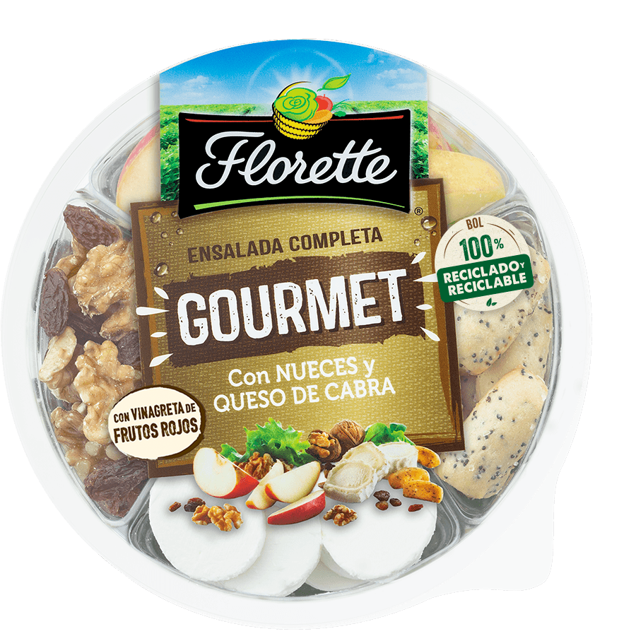 Ensalada completa gourmet con brotes de espinaca, nueces, pasas, queso de cabra, brotes de hoja de roble, escarola lisa, vinagreta de frutos rojos, palitos de pan crujiente y manzana Ensalada completa gourmet con brotes de espinaca, nueces, pasas, queso de cabra, brotes de hoja de roble, escarola lisa, vinagreta de frutos rojos, palitos de pan crujiente y manzana