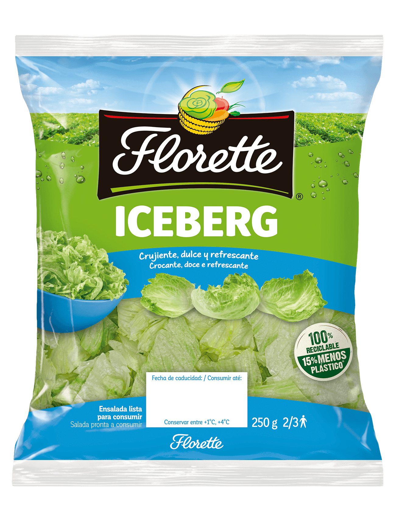 Bolsa de ensalada con lechuga iceberg