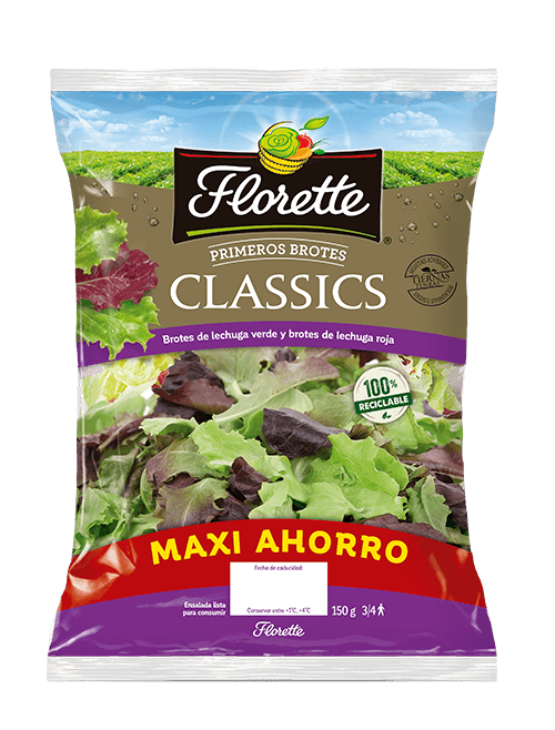 Bolsa de ensalada maxi ahorro con brotes de lechuga roja y brotes de lechuga verde.