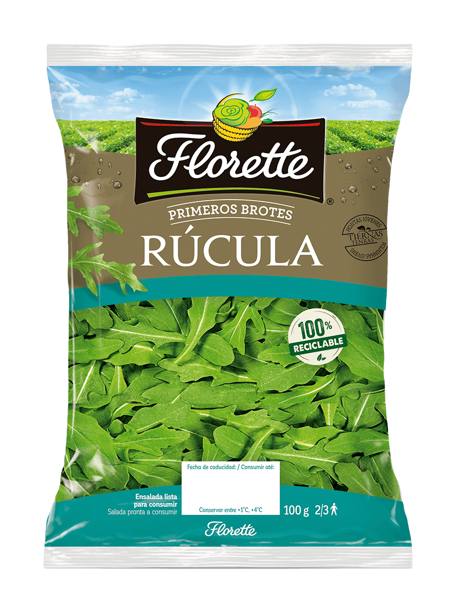 Florette – Producto – Rúcula – Detalle Bolsa de primeros brotes de rucula.