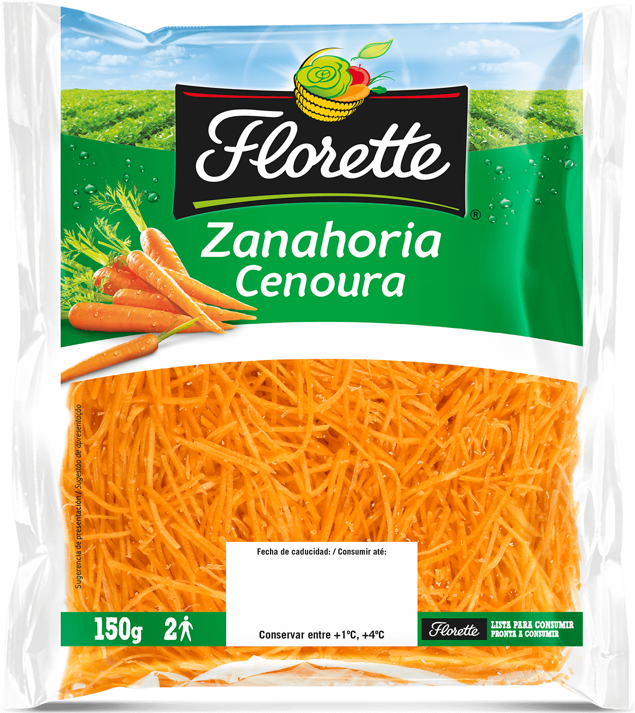 Bolsa de ensalada con zanahoria rallada