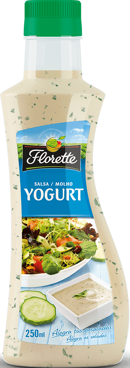 Florette – Producto – Salsa Yogurt – Detalle Botella con con salsa de yogurt