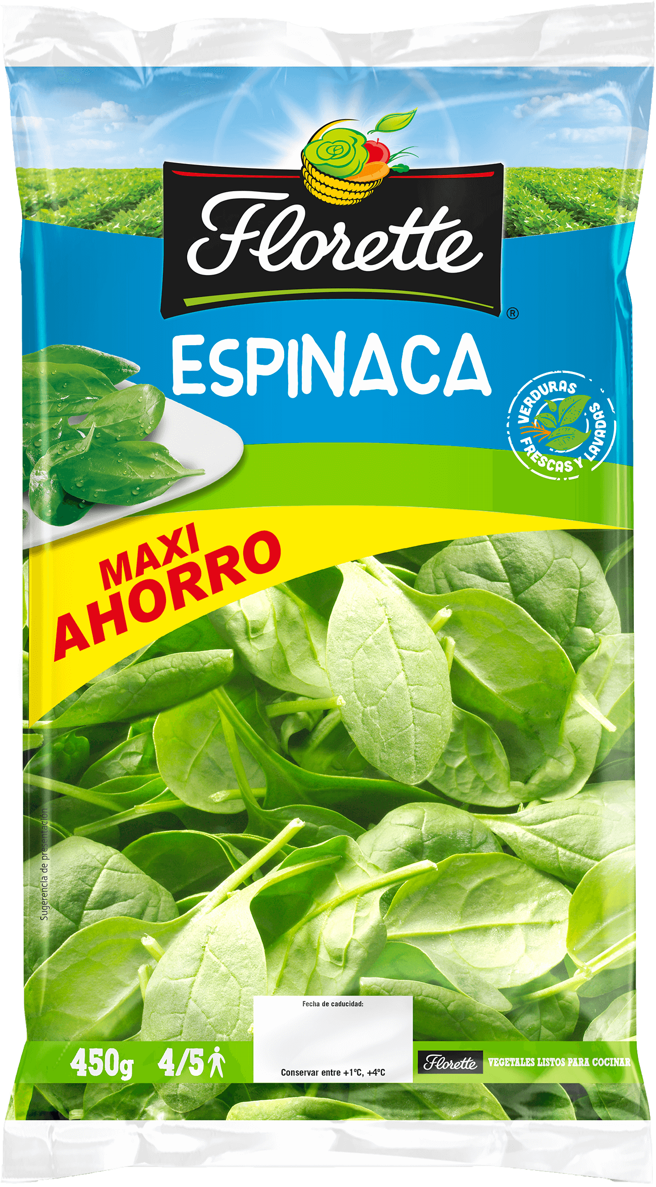 Florette – Producto – Espinaca Maxi Ahorro – Cerrado Bolsa de espinaca grande